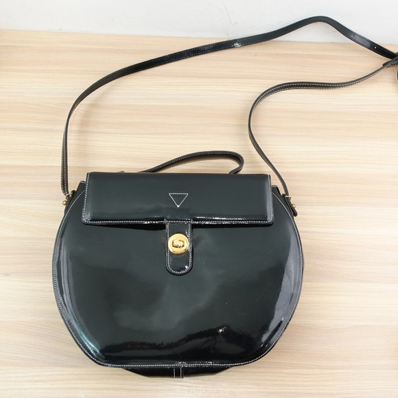 Vintage French Paquetage Paris Patent Saddle Adjustable Crossbody Bag M‎ FRANCE - Picture 1 of 16